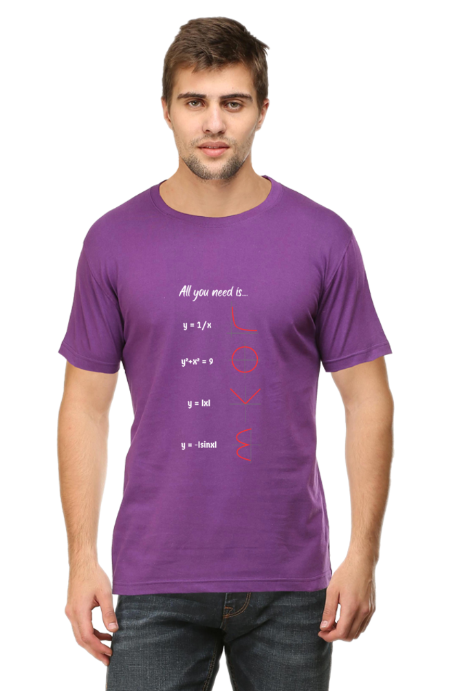 Round Neck Half Sleeve T-Shirt - All You Need is Love, Math T-Shirt