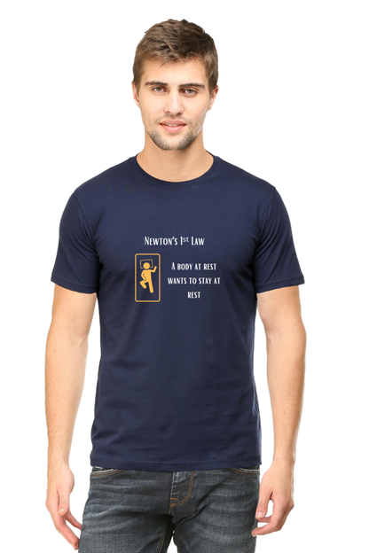 Round Neck Half Sleeve T-Shirt - Newton's First Law