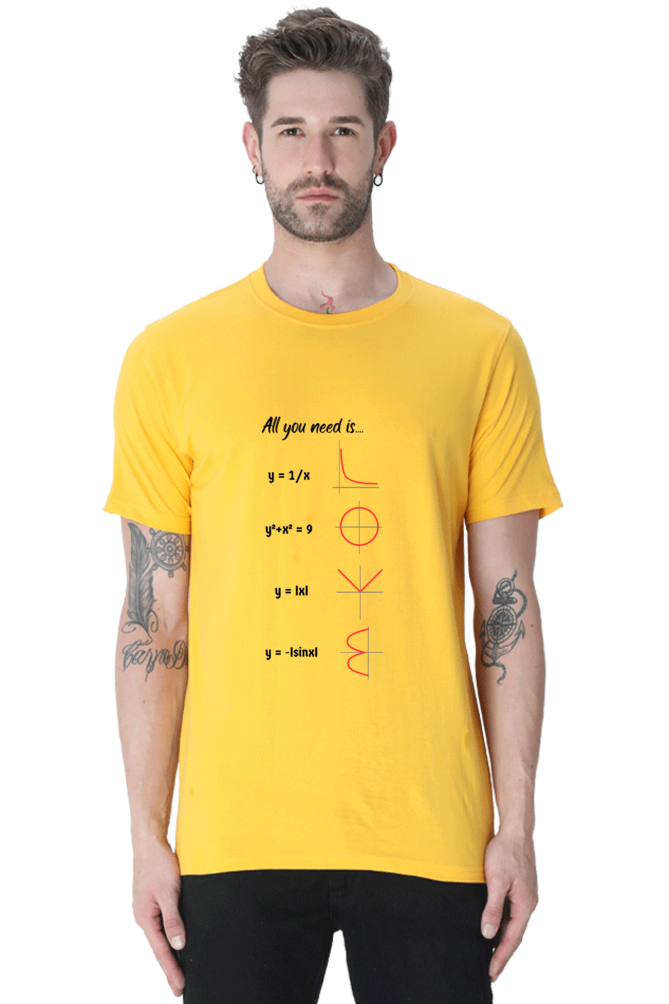 Round Neck Half Sleeve T-Shirt - All You Need is Love, Math T-Shirt