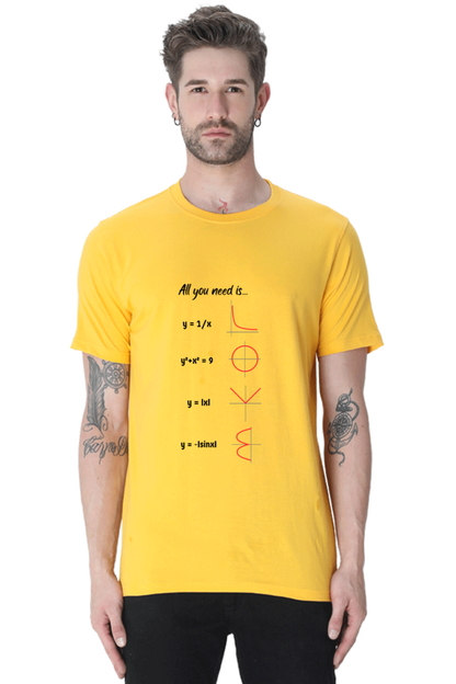 Round Neck Half Sleeve T-Shirt - All You Need is Love, Math T-Shirt