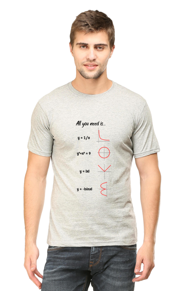 Round Neck Half Sleeve T-Shirt - All You Need is Love, Math T-Shirt